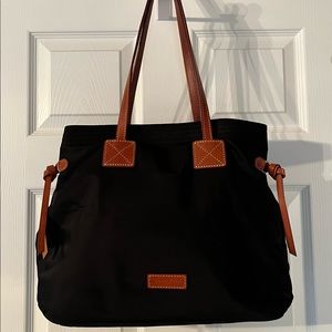 Dooney & Bourke Black Nylon Victoria Tote with Tan Leather Trim